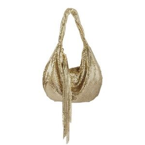 New Whiting & Davis Marisol Twisted Mesh Hobo Bag Studded Purse Gold